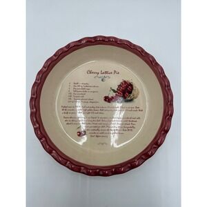 Ceramic Cherry Lattice Pie Recipe Dish Scalloped Red Rim Bakeware